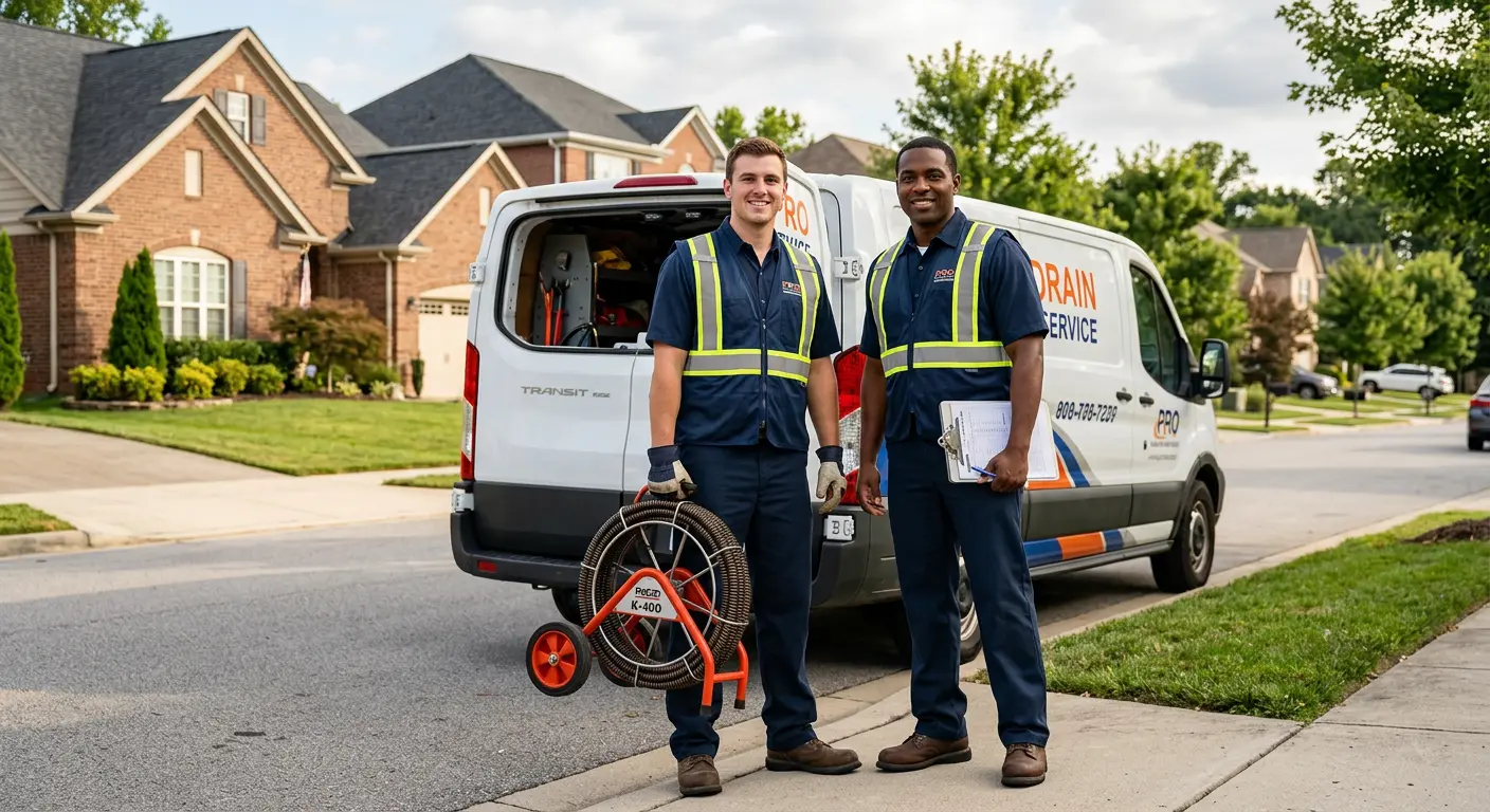 Sewer and drain service team with equipment ready for work in Sanford