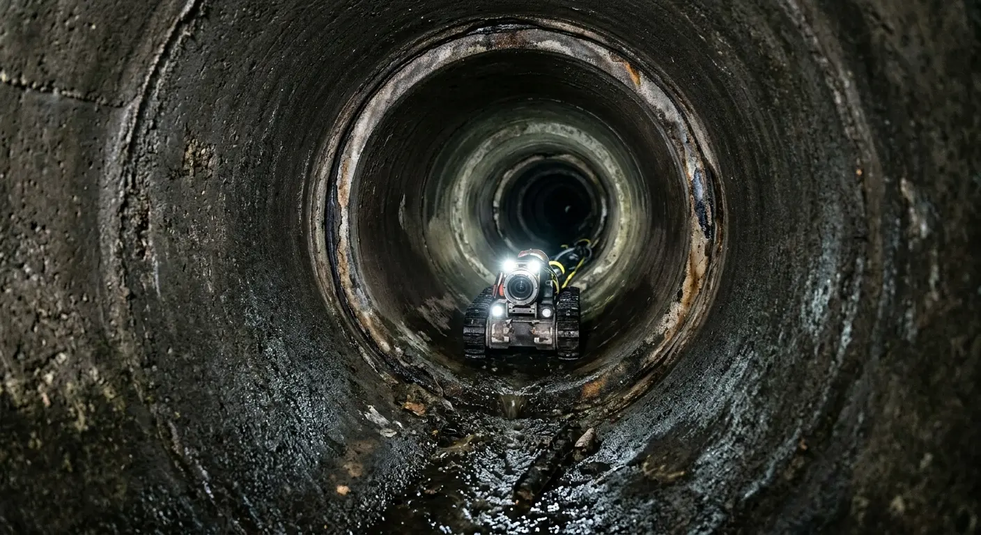 Robotic sewer camera inspecting pipe interior for Sewer Line Cleaning in Sanford