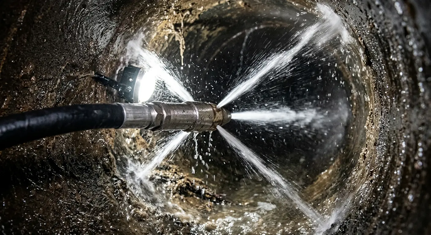 High-pressure hydro jetting nozzle cleaning sewer pipe for Storm Drain Cleaning in Sanford